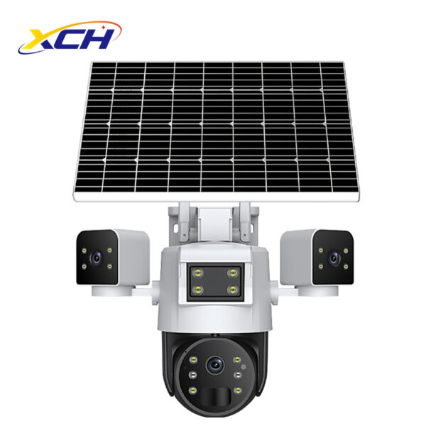 Triple-Lens Solar PTZ Security Camera for Outdoor Monitoring Projects: 8MP Ultra HD, Smart Full-Color Night Vision, IP66 Waterproof, No Electricity, AOV Low Power, Solar Surveillance Camera for villas, farms, warehouses, and construction sites