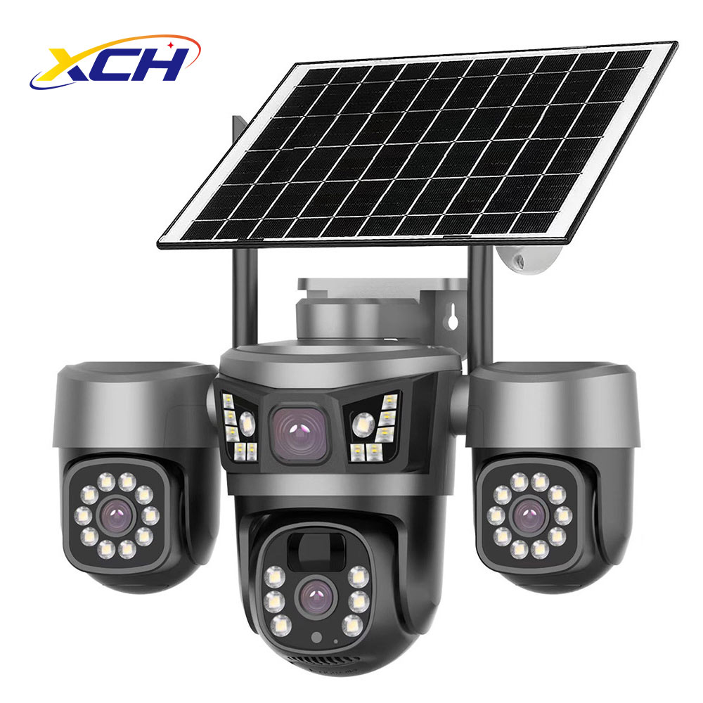 3 Lens Solar PTZ Security CCTV Camera: 6MP Ultra HD, Smart Full-Color Night Vision, 3 PTZ Lens, IP66 Waterproof, No electricity required, Solar Surveillance Camera for Yards, Garage, Orchards, Farm