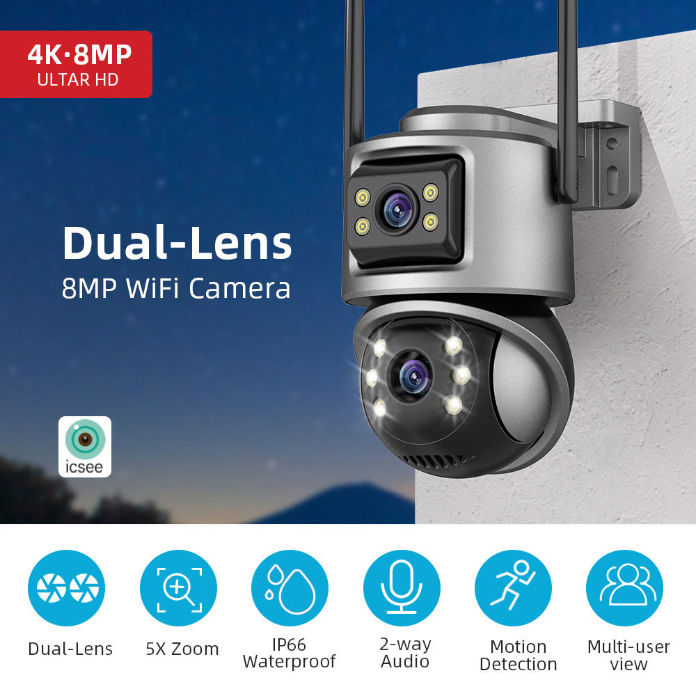 Dual-Lens 360° PTZ WiFi Security Camera: Wireless Dual-Lens PTZ Camera, Pan/Tilt Camera, Wireless Outdoor CCTV, PTZ Secur Surveillan, Outdoor PTZ Camera, WiFi PTZ Camera with Dual-Lens Monitoring for residential properties, shops, warehouses Dual-Lens 360° PTZ WiFi Security Camera: Wireless Dual-Lens PTZ Camera, Pan/Tilt Camera, Wireless Outdoor CCTV, PTZ Secur Surveillan, Outdoor PTZ Camera, WiFi PTZ Camera with Dual-Lens Monitoring for residential properties, shops, warehouses