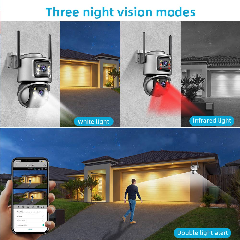 Dual-Lens 360° PTZ WiFi Security Camera: Wireless Dual-Lens PTZ Camera, Pan/Tilt Camera, Wireless Outdoor CCTV, PTZ Secur Surveillan, Outdoor PTZ Camera, WiFi PTZ Camera with Dual-Lens Monitoring for residential properties, shops, warehouses Dual-Lens 360° PTZ WiFi Security Camera: Wireless Dual-Lens PTZ Camera, Pan/Tilt Camera, Wireless Outdoor CCTV, PTZ Secur Surveillan, Outdoor PTZ Camera, WiFi PTZ Camera with Dual-Lens Monitoring for residential properties, shops, warehouses