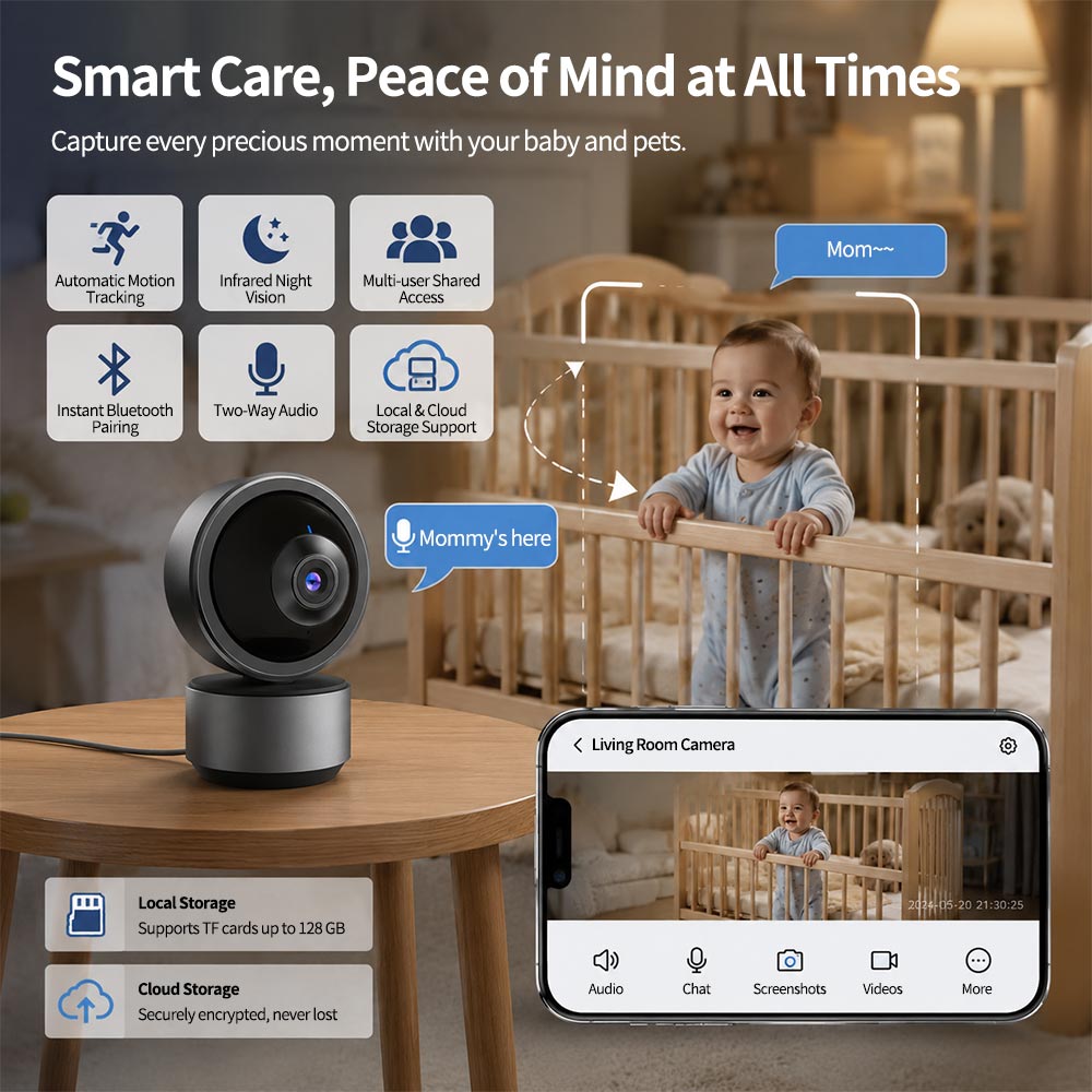 Mini Indoor WiFi PTZ Security Camera: Smart Home WiFi Camera, Indoor HD Wireless Security Camera, WiFi Baby & Pet Monitoring Camera, Compact Indoor Surveillance Camera, Automatic Motion Tracking, Infrared Night Vision Mini Indoor WiFi PTZ Security Camera: Smart Home WiFi Camera, Indoor HD Wireless Security Camera, WiFi Baby & Pet Monitoring Camera, Compact Indoor Surveillance Camera, Automatic Motion Tracking, Infrared Night Vision