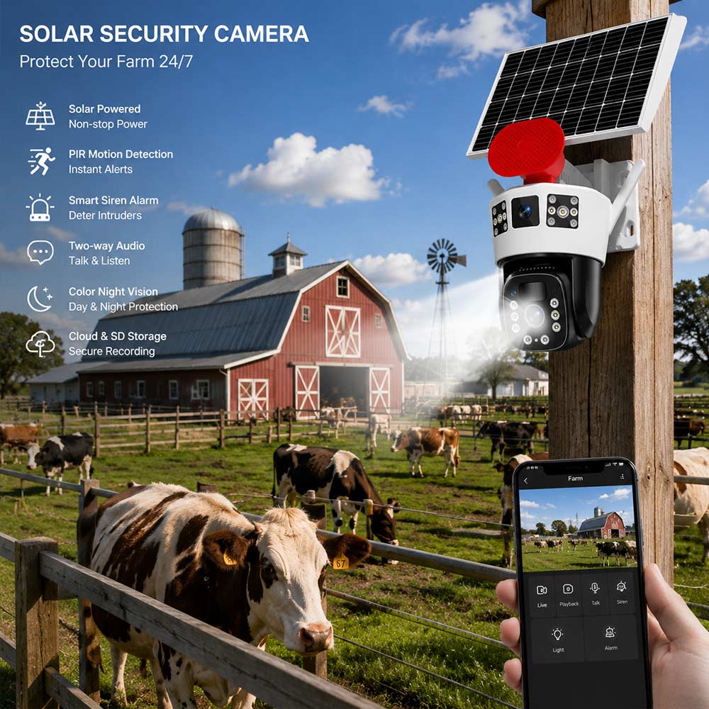 Solar PTZ Security Camera with Smart Siren Alarm: 8MP Ultra HD, Smart Full-Color Night Vision, IP66 Waterproof, No Electricity, AOV Low Power, Smart Alarms, Solar Surveillance Camera for villas, farms, warehouses, and construction sites Solar PTZ Security Camera with Smart Siren Alarm: 8MP Ultra HD, Smart Full-Color Night Vision, IP66 Waterproof, No Electricity, AOV Low Power, Smart Alarms, Solar Surveillance Camera for villas, farms, warehouses, and construction sites