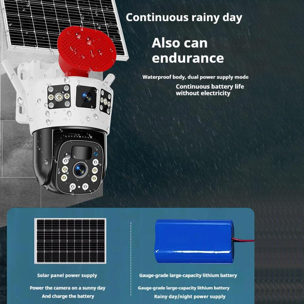 Solar PTZ Camera with Siren Alarm--5 Solar PTZ Security Camera with Smart Siren Alarm: 8MP Ultra HD, Smart Full-Color Night Vision, IP66 Waterproof, No Electricity, AOV Low Power, Smart Alarms, Solar Surveillance Camera for villas, farms, warehouses, and construction sites